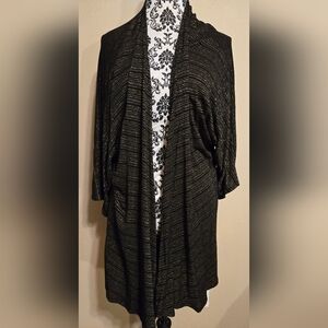 LuLaRoe Lindsay Women's Kimono Open Front Black and Gold Stripes  Size M  EUC